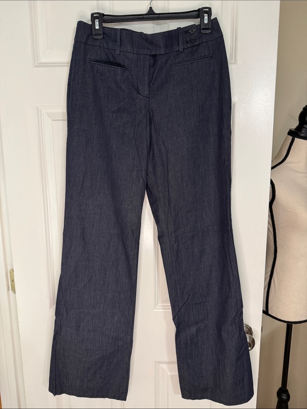 Loft Julie Wide-Leg Trousers in Dark Indigo Blue - Missing Inside Waist Button